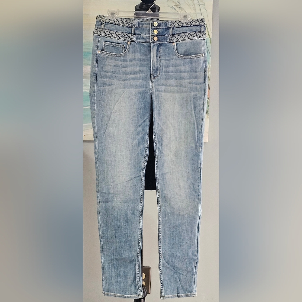 WHBM Extra High-Rise Braided Slim Ankle Jeans Sz 8 Long